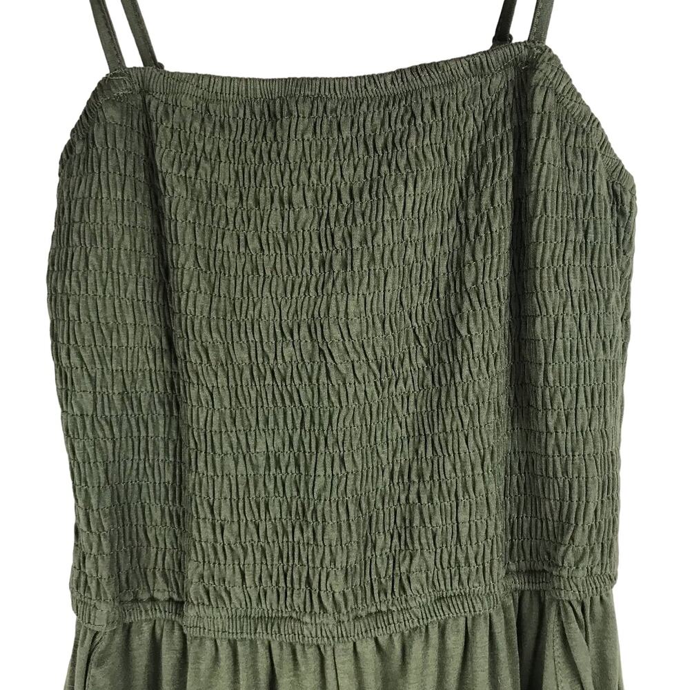 Olive jump suit Jogger Sleeveless Halter Top Pockets Stretchy Leg-Slit Sz Small